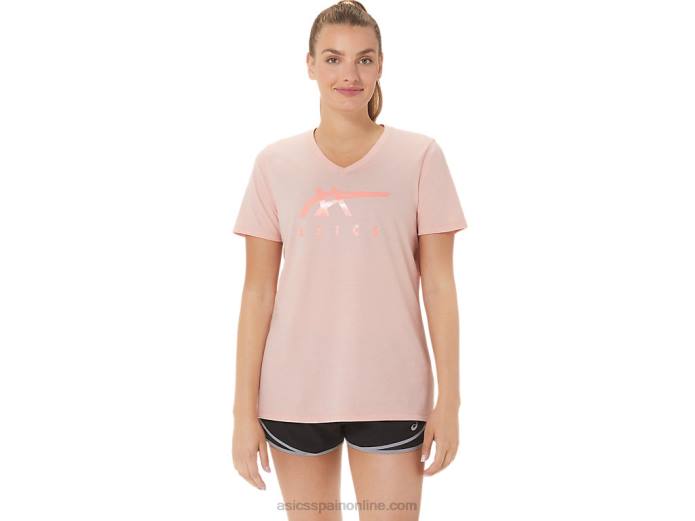 rayas de mujer con cuello en v Asics 4L683047 rosa helada