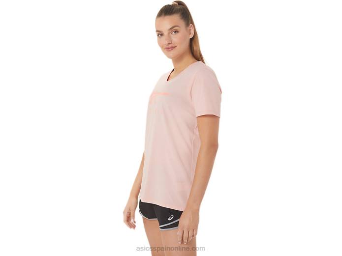 rayas de mujer con cuello en v Asics 4L683047 rosa helada