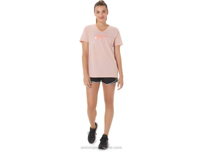 rayas de mujer con cuello en v Asics 4L683047 rosa helada