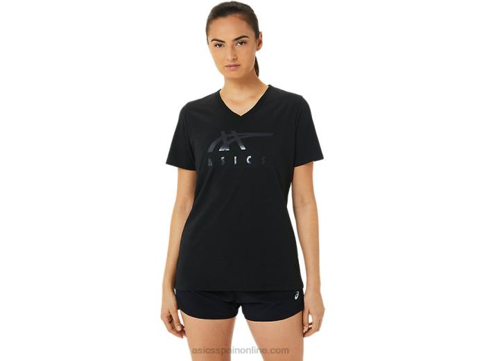 rayas de mujer con cuello en v Asics 4L683199 brillo negro