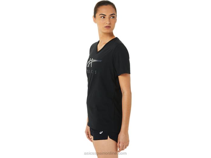 rayas de mujer con cuello en v Asics 4L683199 brillo negro
