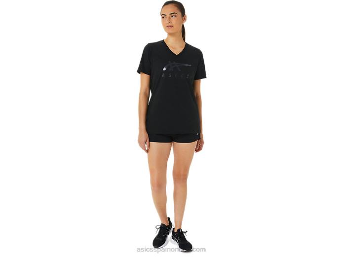 rayas de mujer con cuello en v Asics 4L683199 brillo negro