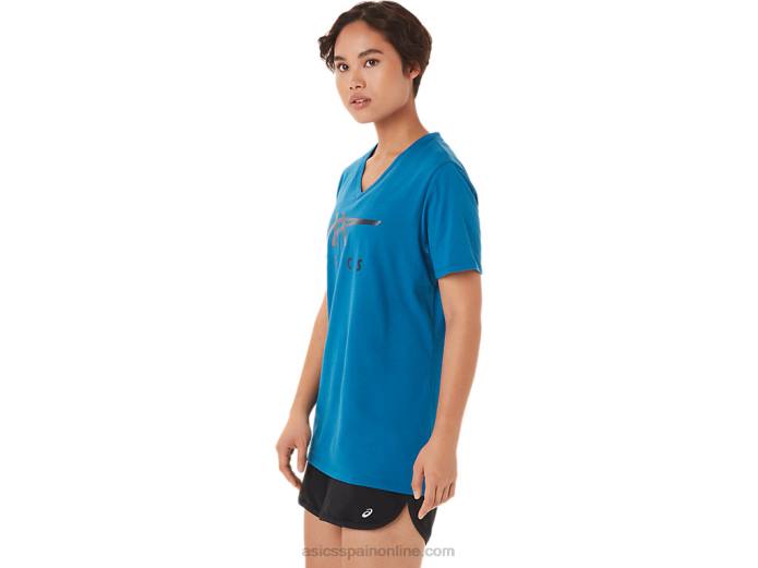 rayas de mujer con cuello en v Asics 4L683420 azul renacido