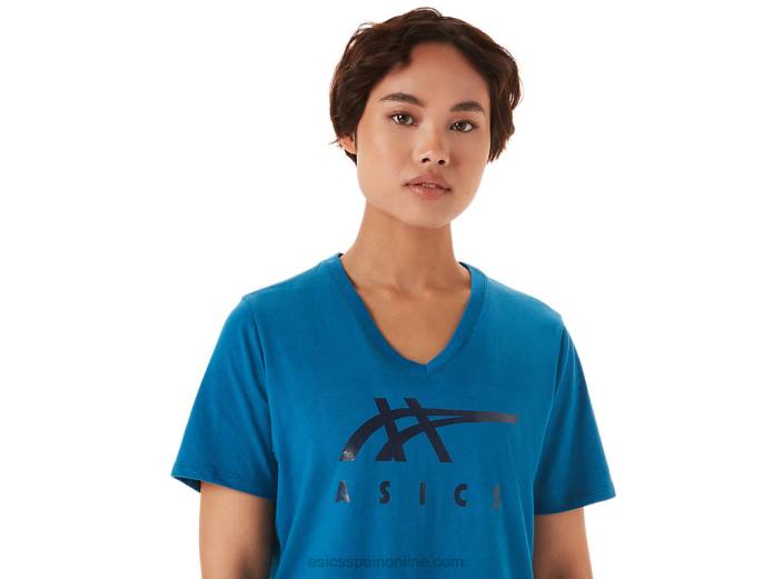 rayas de mujer con cuello en v Asics 4L683420 azul renacido