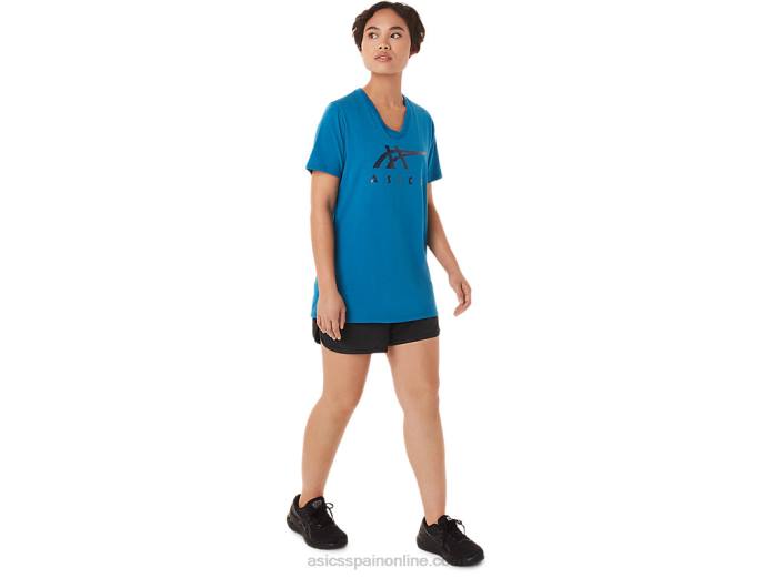 rayas de mujer con cuello en v Asics 4L683420 azul renacido