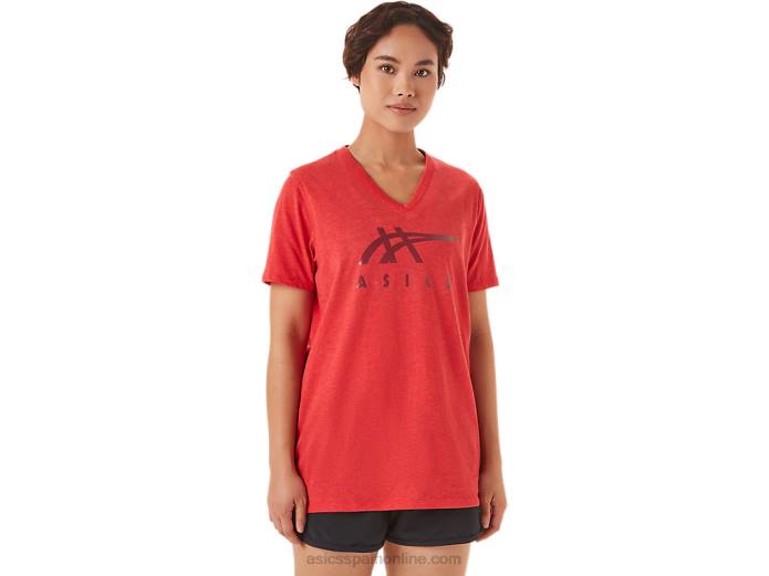 rayas de mujer con cuello en v Asics 4L683422 brezo rojo clásico