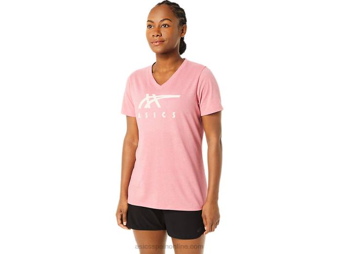 rayas de mujer con cuello en v Asics 4L683709 brezo rosa ahumado