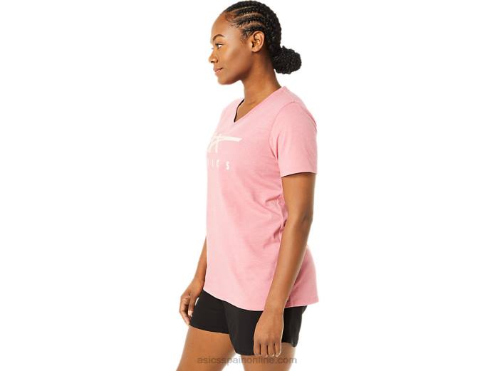 rayas de mujer con cuello en v Asics 4L683709 brezo rosa ahumado