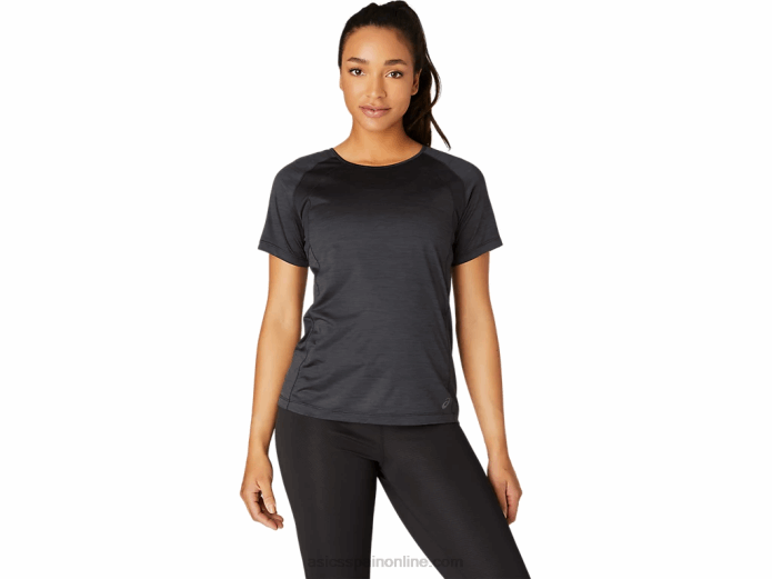 top c110 de manga corta pr lyte para mujer Asics 4L684094 rendimiento negro