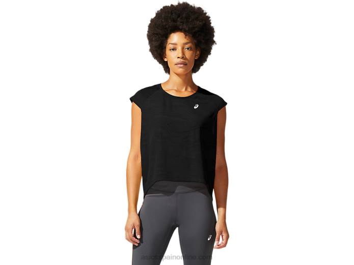 top corto ventilado sf para mujer Asics 4L683936 rendimiento negro