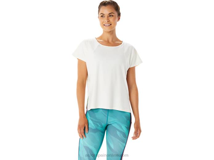 top de manga corta con abertura lateral para mujer Asics 4L682941 crema