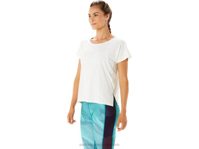 top de manga corta con abertura lateral para mujer Asics 4L682941 crema