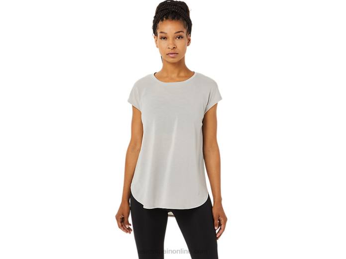 top de manga corta con abertura para mujer Asics 4L683359 gris ostra