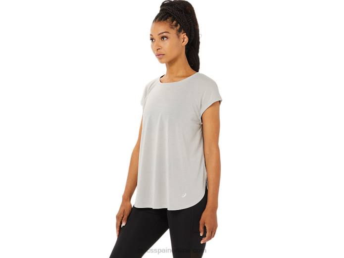 top de manga corta con abertura para mujer Asics 4L683359 gris ostra