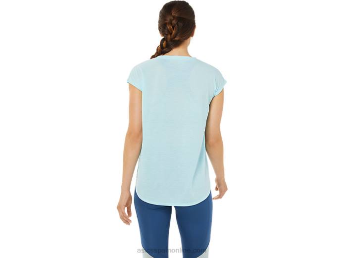 top de manga corta con abertura para mujer Asics 4L683369 azul claro