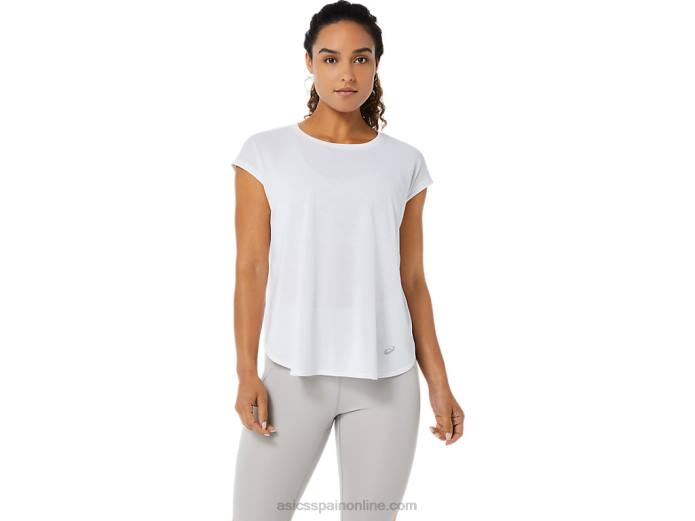 top de manga corta con abertura para mujer Asics 4L683381 blanco brillante
