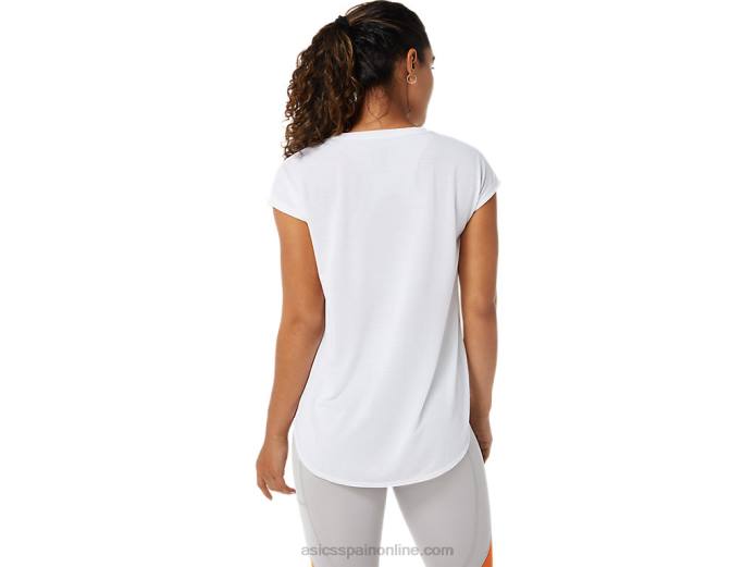 top de manga corta con abertura para mujer Asics 4L683381 blanco brillante