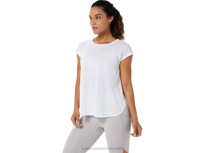 top de manga corta con abertura para mujer Asics 4L683381 blanco brillante