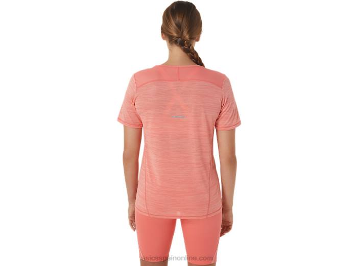 top de manga corta con cuello en v de carrera para mujer Asics 4L682295 papaya/guayaba