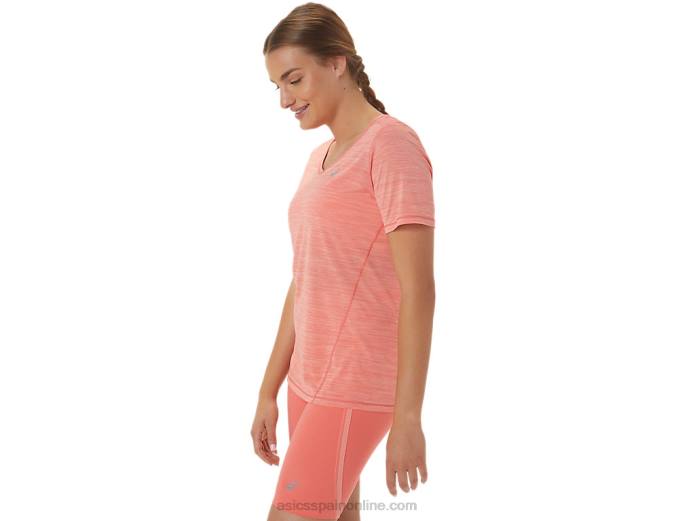 top de manga corta con cuello en v de carrera para mujer Asics 4L682295 papaya/guayaba