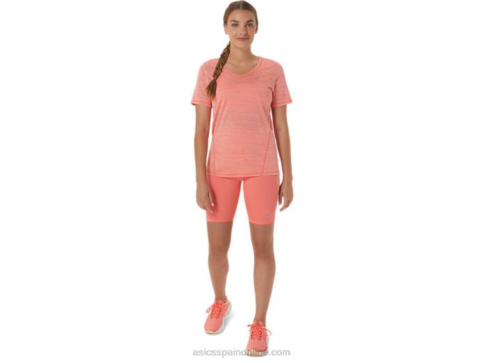top de manga corta con cuello en v de carrera para mujer Asics 4L682295 papaya/guayaba