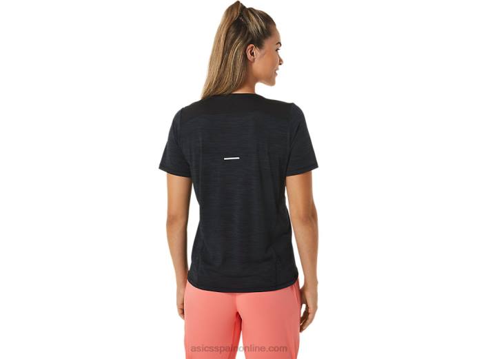 top de manga corta con cuello en v de carrera para mujer Asics 4L682448 rendimiento negro/gris carbón