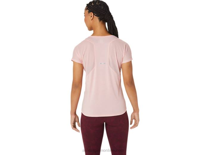 top de manga corta con cuello en v para mujer Asics 4L682773 rosa helada