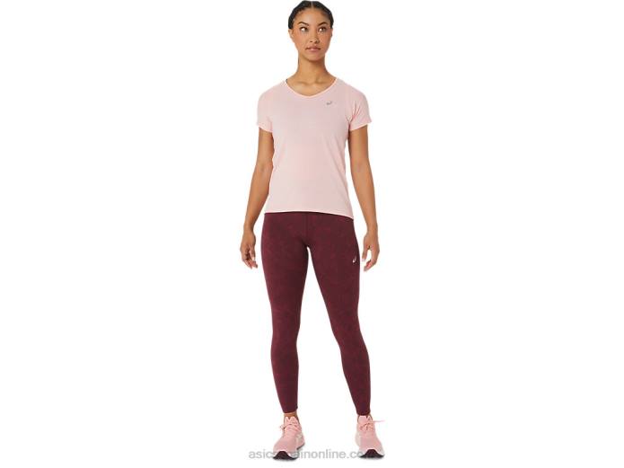 top de manga corta con cuello en v para mujer Asics 4L682773 rosa helada