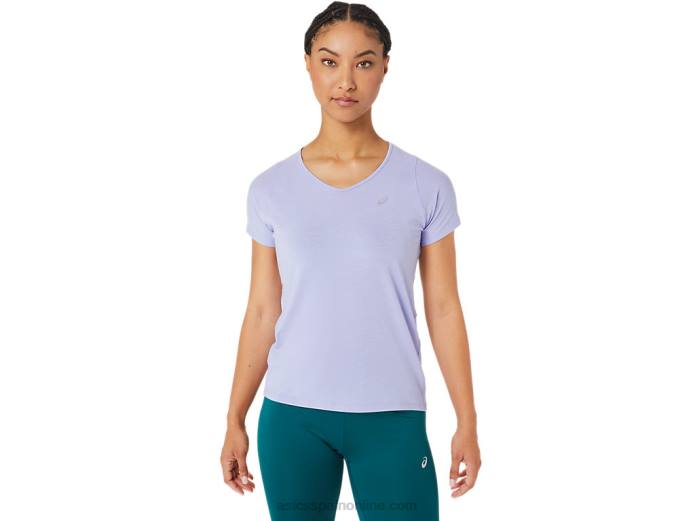 top de manga corta con cuello en v para mujer Asics 4L682998 vapor