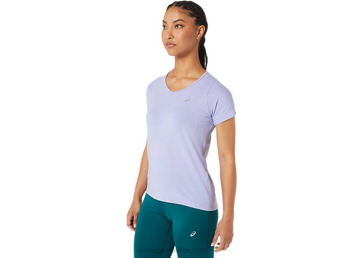 top de manga corta con cuello en v para mujer Asics 4L682998 vapor
