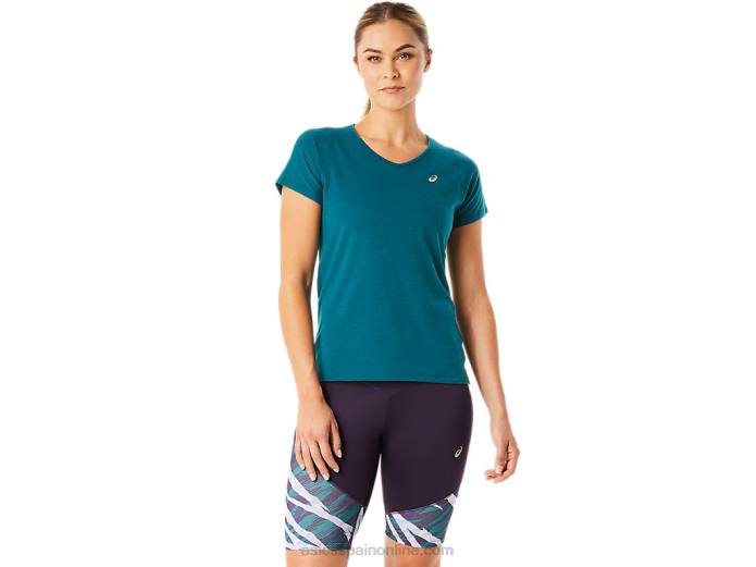 top de manga corta con cuello en v para mujer Asics 4L683078 pino terciopelo