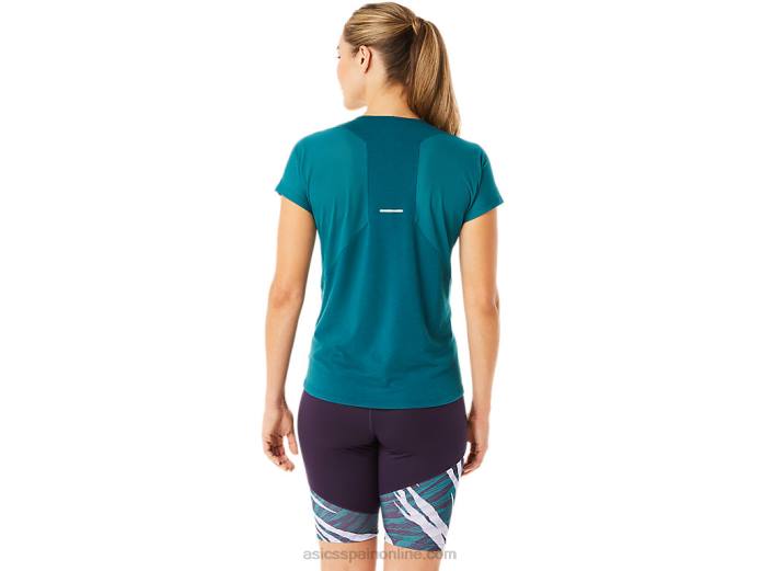 top de manga corta con cuello en v para mujer Asics 4L683078 pino terciopelo