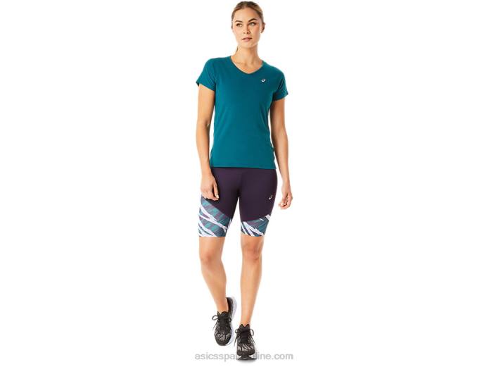 top de manga corta con cuello en v para mujer Asics 4L683078 pino terciopelo