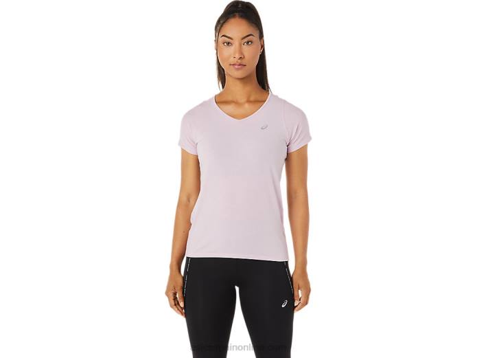 top de manga corta con cuello en v para mujer Asics 4L683342 apenas rosa