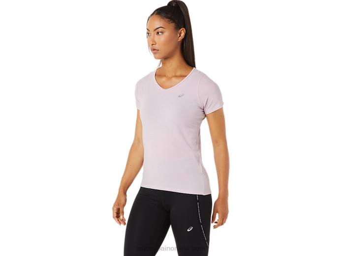 top de manga corta con cuello en v para mujer Asics 4L683342 apenas rosa