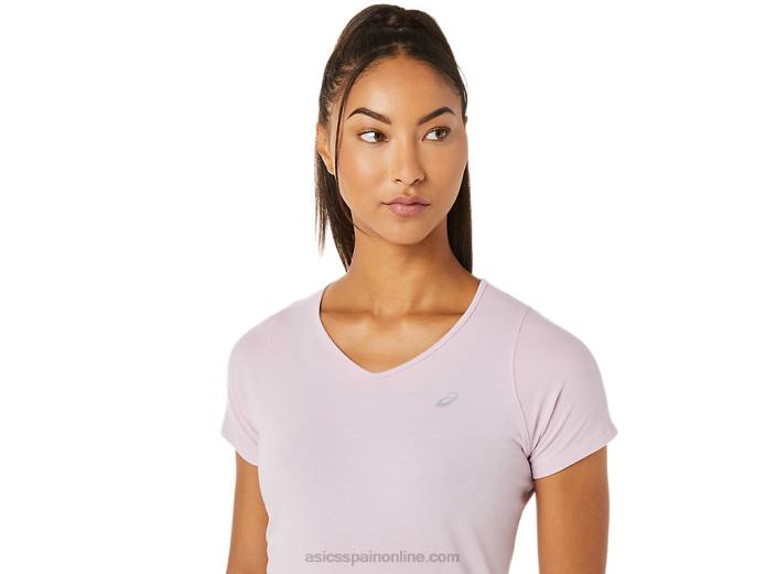 top de manga corta con cuello en v para mujer Asics 4L683342 apenas rosa