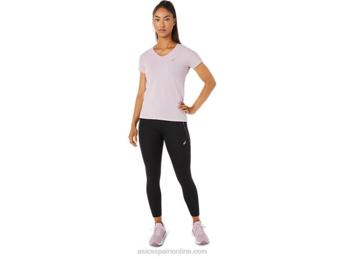 top de manga corta con cuello en v para mujer Asics 4L683342 apenas rosa