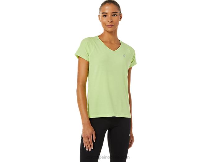 top de manga corta con cuello en v para mujer Asics 4L683370 verde lima