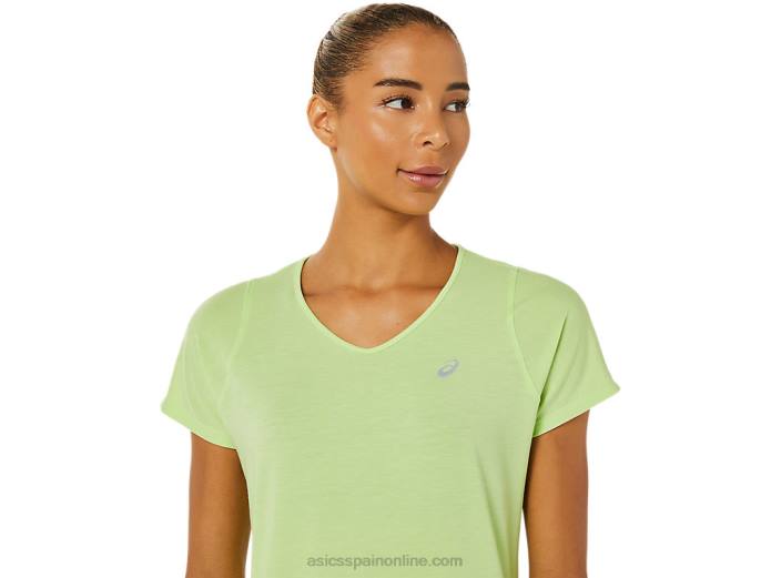 top de manga corta con cuello en v para mujer Asics 4L683370 verde lima