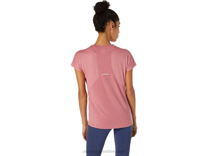 top de manga corta con cuello en v para mujer Asics 4L683832 rosa ahumado