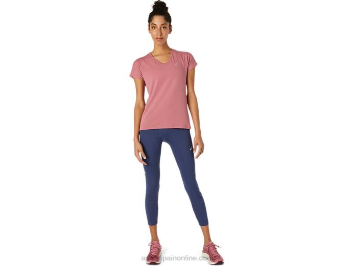 top de manga corta con cuello en v para mujer Asics 4L683832 rosa ahumado