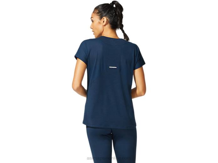 top de manga corta con cuello en v para mujer Asics 4L684044 azul francés
