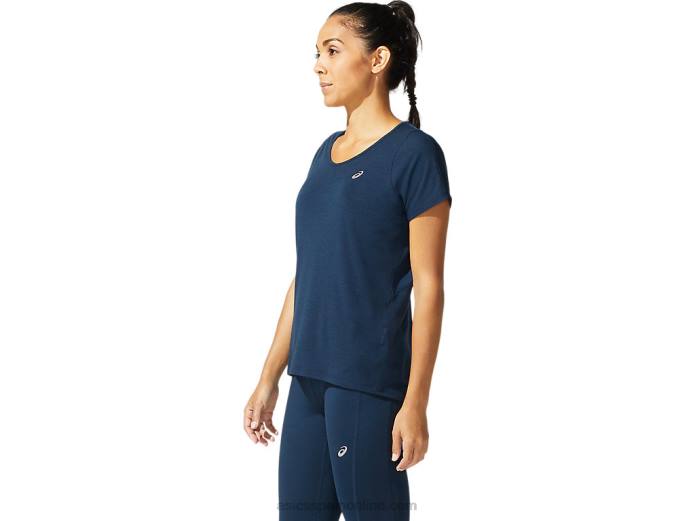 top de manga corta con cuello en v para mujer Asics 4L684044 azul francés
