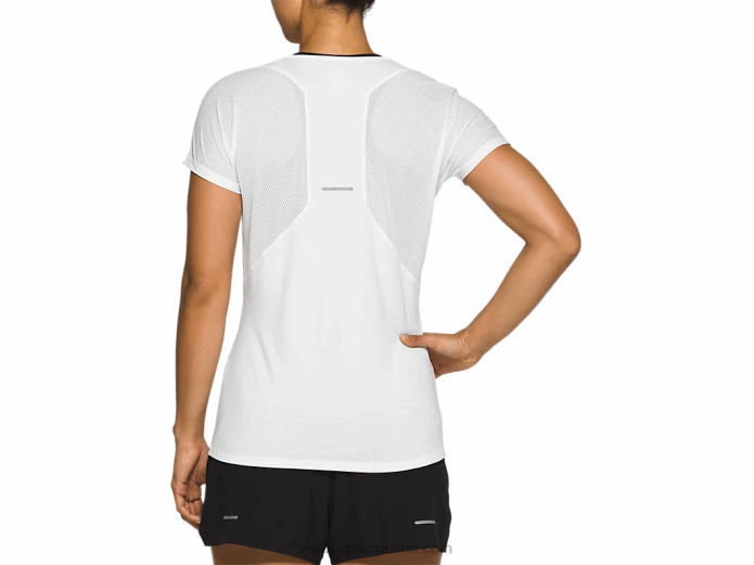 top de manga corta con cuello en v para mujer Asics 4L684141 blanco brillante