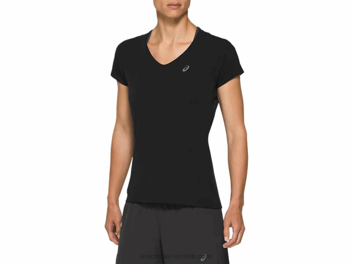 top de manga corta con cuello en v para mujer Asics 4L684183 rendimiento negro