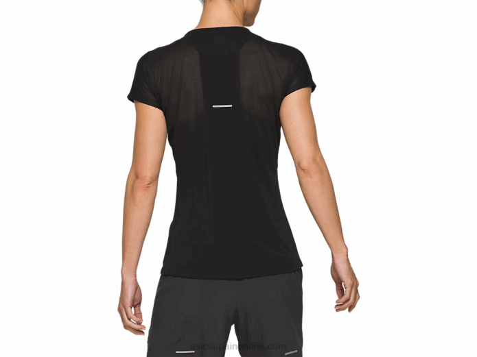 top de manga corta con cuello en v para mujer Asics 4L684183 rendimiento negro