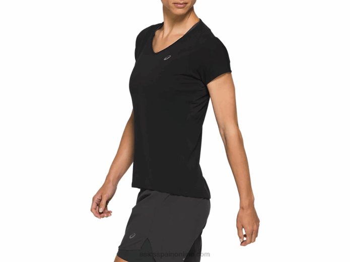 top de manga corta con cuello en v para mujer Asics 4L684183 rendimiento negro