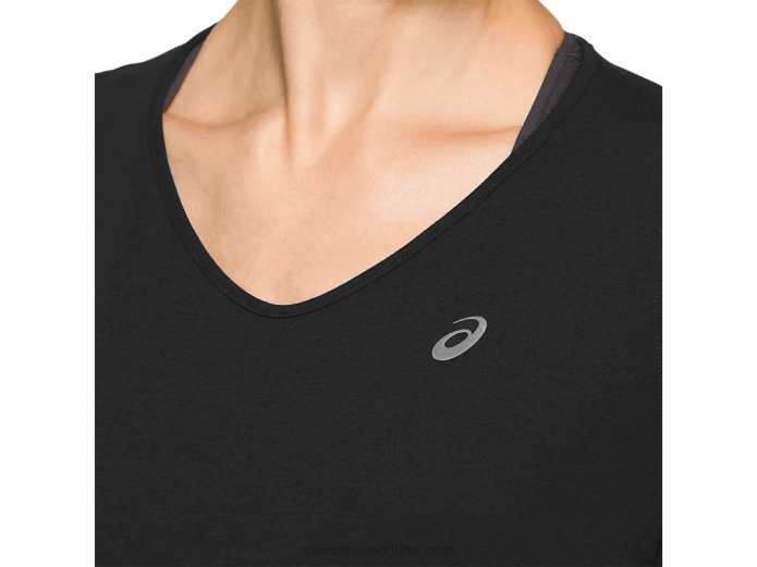 top de manga corta con cuello en v para mujer Asics 4L684183 rendimiento negro