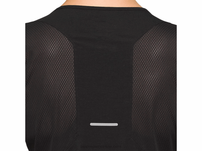 top de manga corta con cuello en v para mujer Asics 4L684183 rendimiento negro