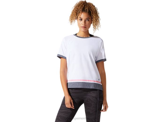 top de manga corta con diseño colour block para mujer Asics 4L683978 blanco brillante/pétalo de durazno